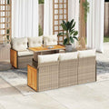 7-tlg. Garten-Sofagarnitur mit Kissen Beige Poly Rattan Akazie