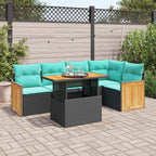 6-tlg. Garten-Sofagarnitur mit Kissen Schwarz Poly Rattan
