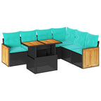 7-tlg. Garten-Sofagarnitur mit Kissen Schwarz Poly Rattan