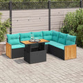 7-tlg. Garten-Sofagarnitur mit Kissen Schwarz Poly Rattan