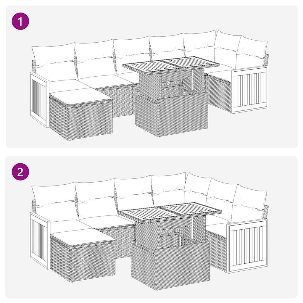 8-tlg. Garten-Sofagarnitur mit Kissen Grau Poly Rattan Akazie