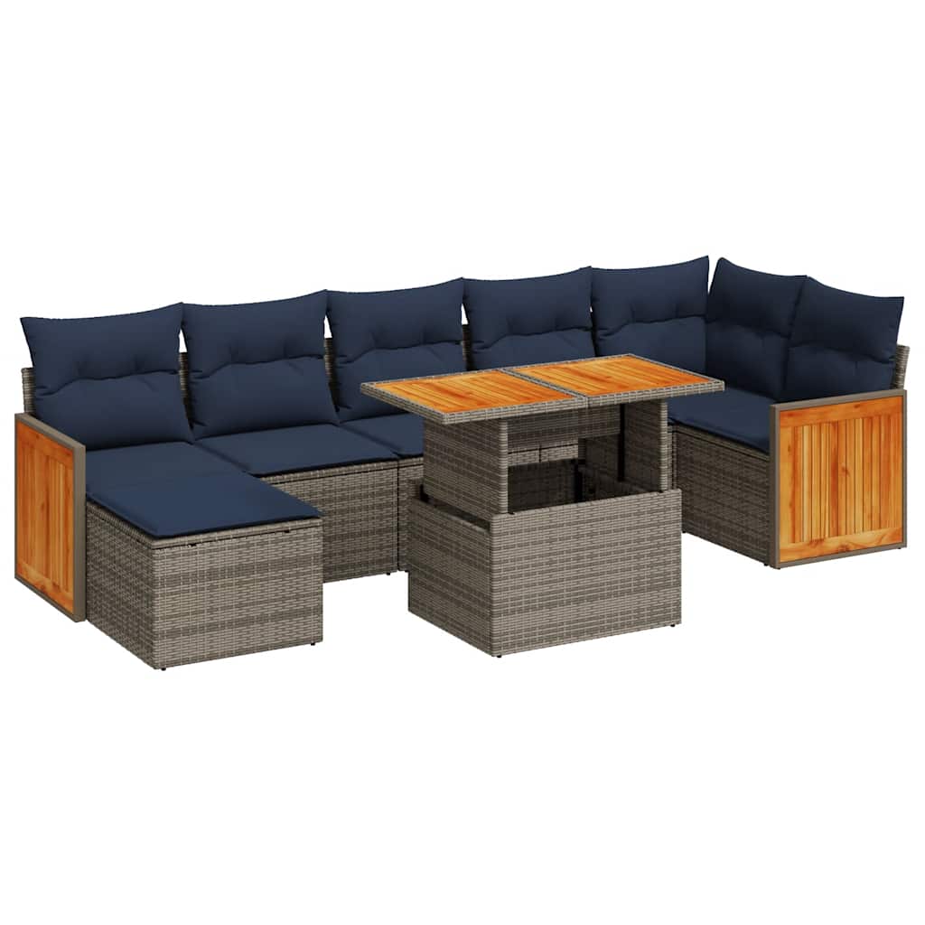 8-tlg. Garten-Sofagarnitur mit Kissen Braun Poly Rattan Akazie