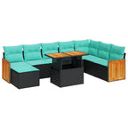 11-tlg. Garten-Sofagarnitur mit Kissen Schwarz Poly Rattan