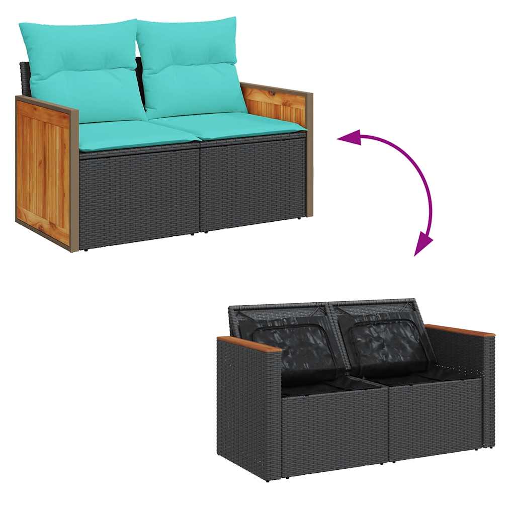 10-tlg. Garten-Sofagarnitur mit Kissen Schwarz Poly Rattan