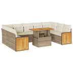 10-tlg. Garten-Sofagarnitur mit Kissen Beige Poly Rattan Akazie