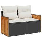 11-tlg. Garten-Sofagarnitur mit Kissen Schwarz Poly Rattan
