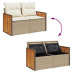 11-tlg. Garten-Sofagarnitur mit Kissen Beige Poly Rattan Akazie