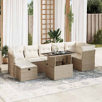 8-tlg. Garten-Sofagarnitur mit Kissen Beige Poly Rattan