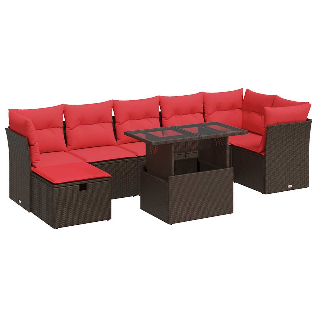 8-tlg. Garten-Sofagarnitur mit Kissen Braun Poly Rattan