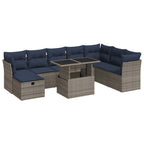 9-tlg. Garten-Sofagarnitur mit Kissen Grau Poly Rattan Akazie
