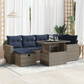 7-tlg. Garten-Sofagarnitur mit Kissen Grau Poly Rattan Akazie