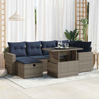 7-tlg. Garten-Sofagarnitur mit Kissen Grau Poly Rattan Akazie
