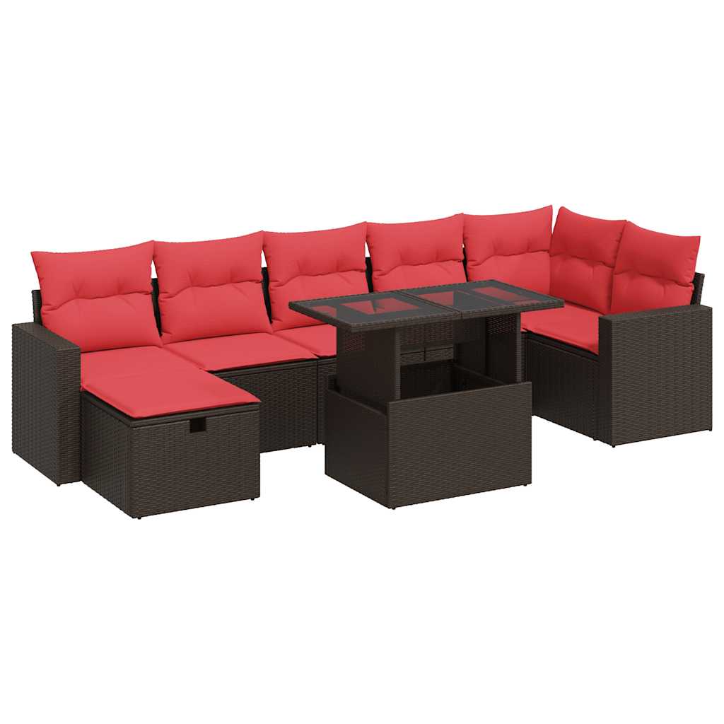 8-tlg. Garten-Sofagarnitur mit Kissen Braun Poly Rattan