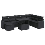 9-tlg. Garten-Sofagarnitur mit Kissen Schwarz Poly Rattan
