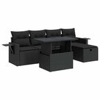 6-tlg. Garten-Sofagarnitur mit Kissen Schwarz Poly Rattan