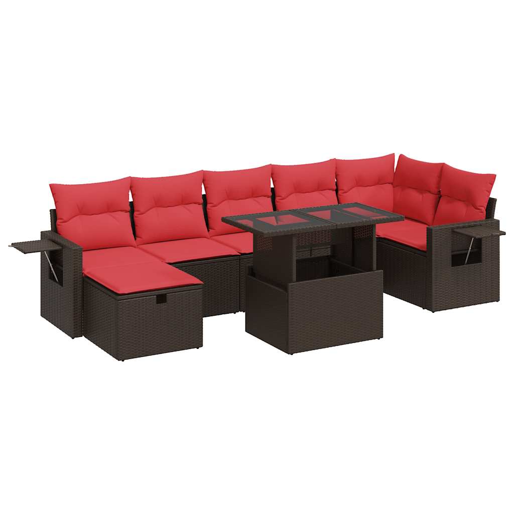 8-tlg. Garten-Sofagarnitur mit Kissen Braun Poly Rattan
