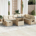 9-tlg. Garten-Sofagarnitur mit Kissen Beige Poly Rattan