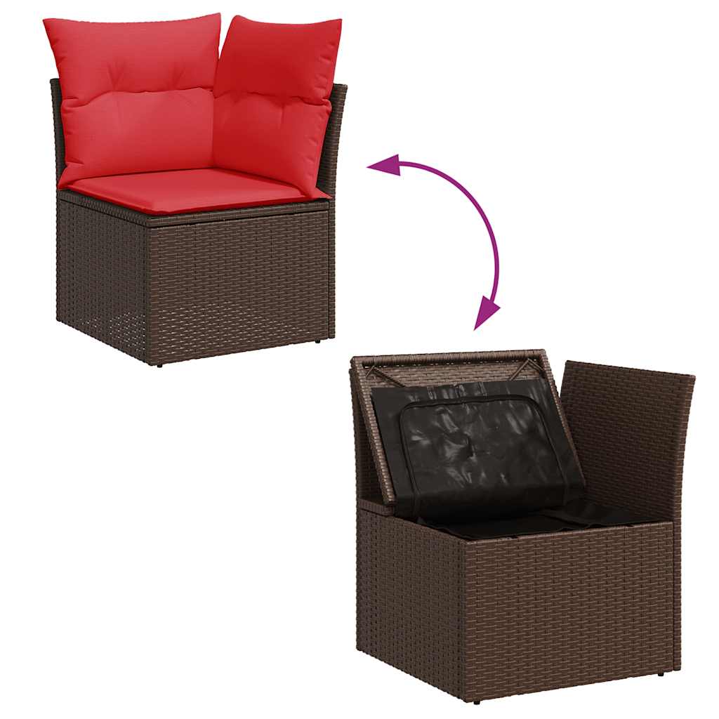 9-tlg. Garten-Sofagarnitur mit Kissen Braun Poly Rattan