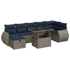 8-tlg. Garten-Sofagarnitur mit Kissen Grau Poly Rattan Akazie