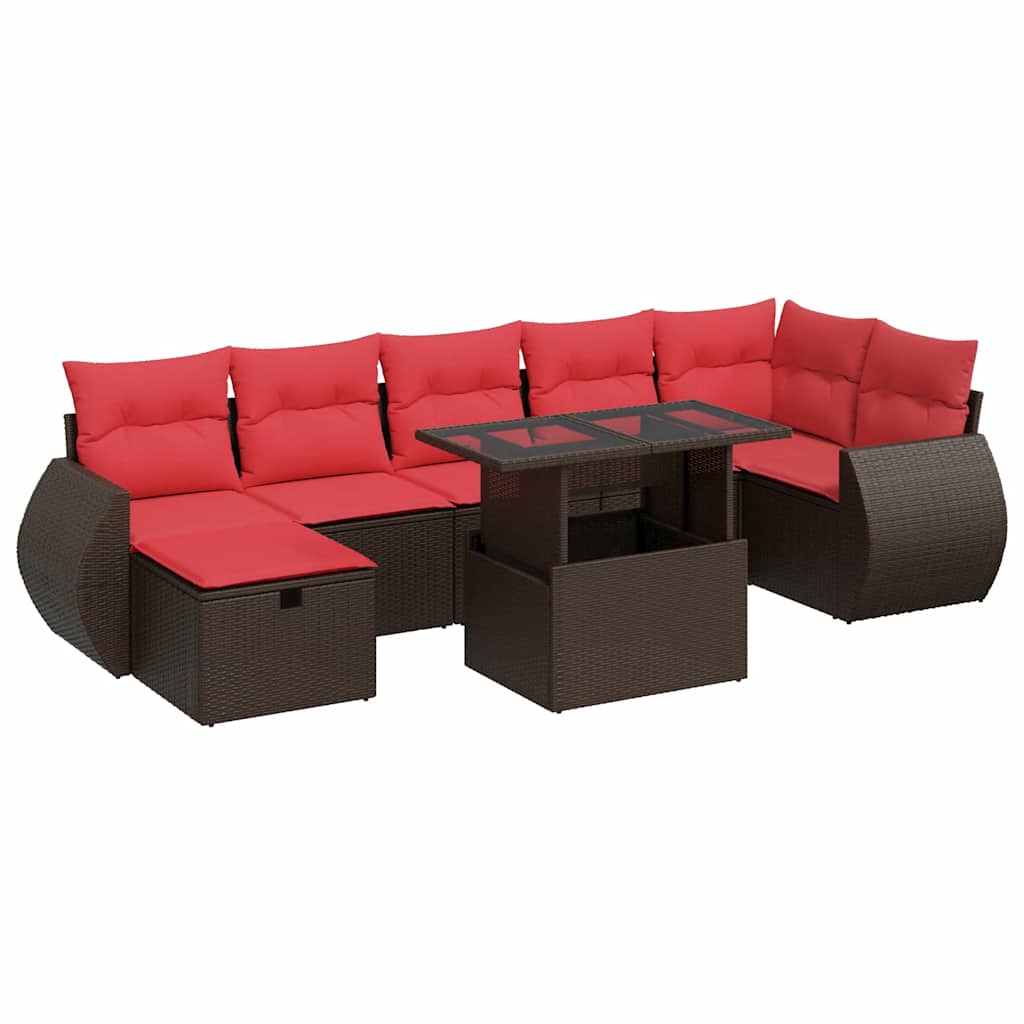 8-tlg. Garten-Sofagarnitur mit Kissen Braun Poly Rattan