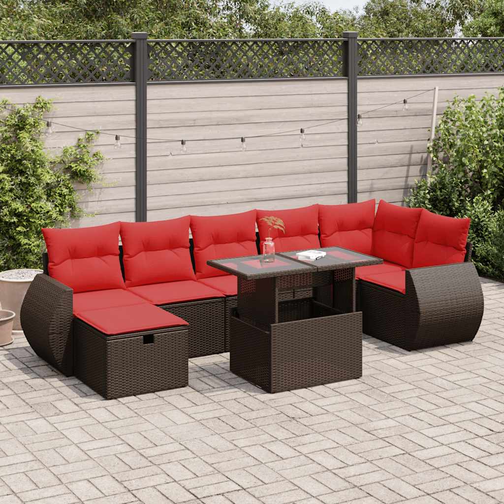 8-tlg. Garten-Sofagarnitur mit Kissen Braun Poly Rattan