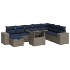 9-tlg. Garten-Sofagarnitur mit Kissen Braun Poly Rattan Akazie