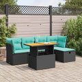 6-tlg. Garten-Sofagarnitur mit Kissen Schwarz Poly Rattan