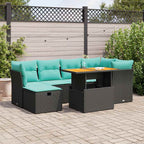 7-tlg. Garten-Sofagarnitur mit Kissen Braun Poly Rattan Akazie