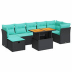 8-tlg. Garten-Sofagarnitur mit Kissen Grau Poly Rattan Akazie