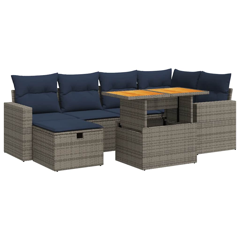 7-tlg. Garten-Sofagarnitur mit Kissen Schwarz Poly Rattan