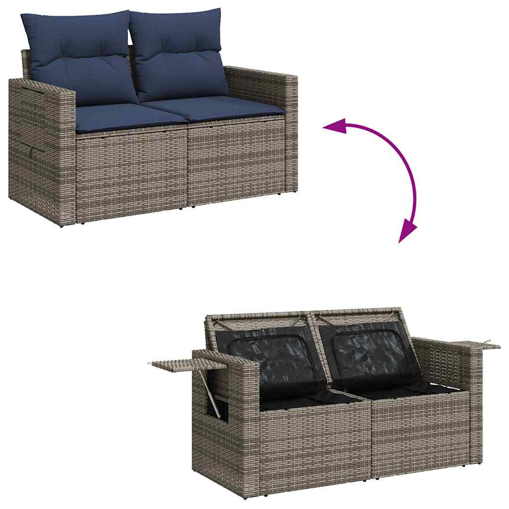7-tlg. Garten-Sofagarnitur mit Kissen Schwarz Poly Rattan