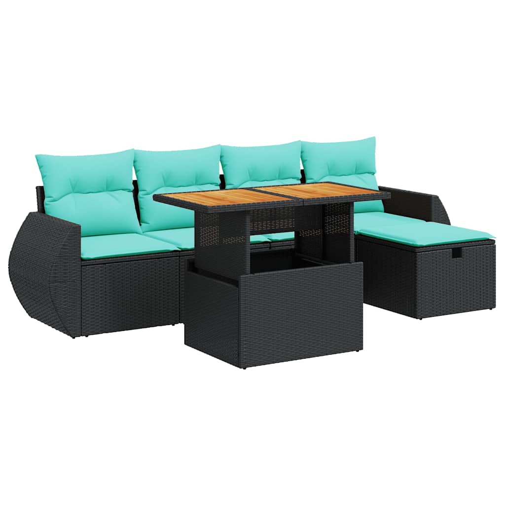 6-tlg. Garten-Sofagarnitur mit Kissen Braun Poly Rattan Akazie