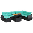 9-tlg. Garten-Sofagarnitur mit Kissen Braun Poly Rattan Akazie
