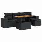 6-tlg. Garten-Sofagarnitur mit Kissen Schwarz Poly Rattan