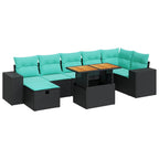 8-tlg. Garten-Sofagarnitur mit Kissen Grau Poly Rattan Akazie