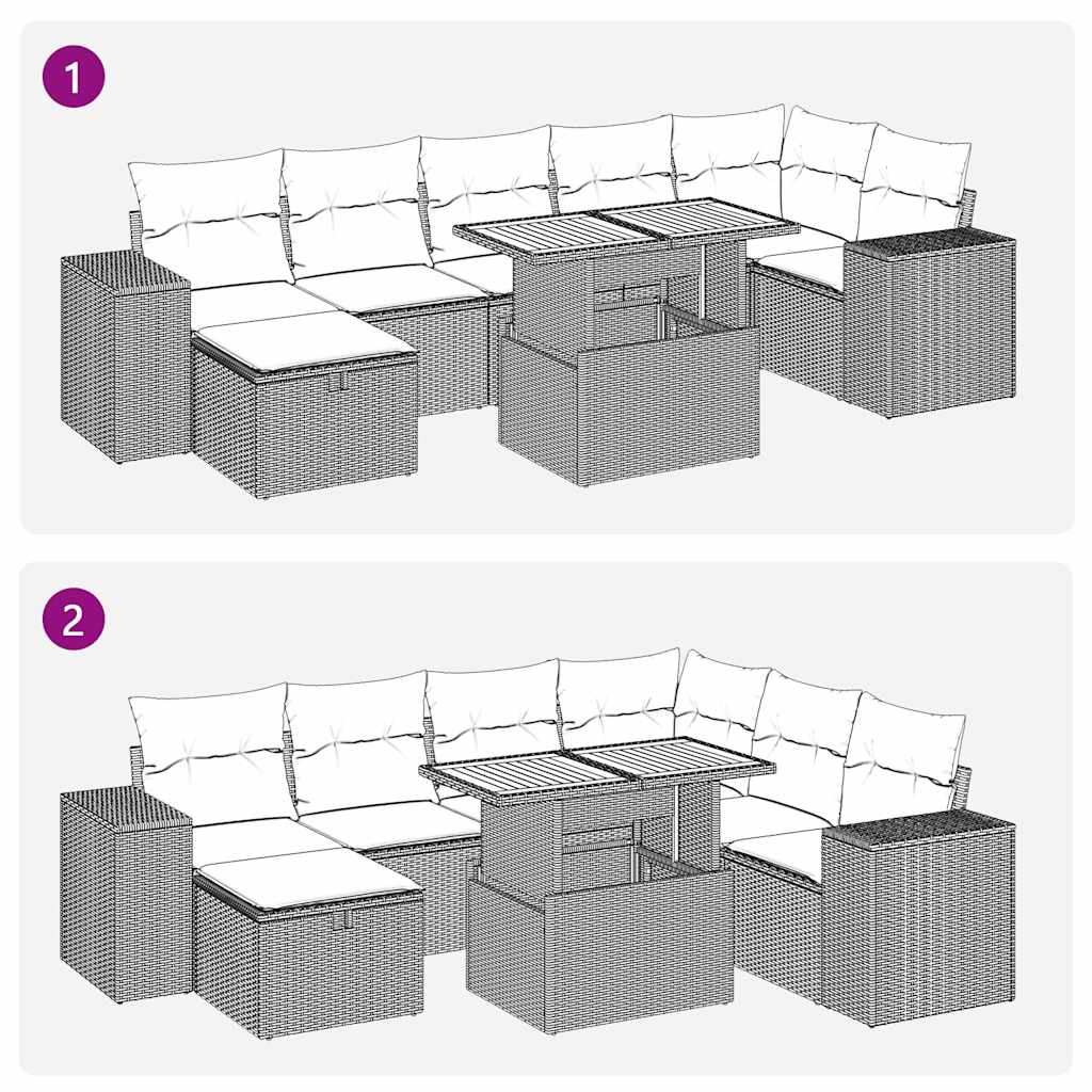 8-tlg. Garten-Sofagarnitur mit Kissen Grau Poly Rattan Akazie