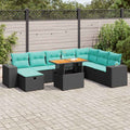 9-tlg. Garten-Sofagarnitur mit Kissen Schwarz Poly Rattan