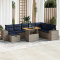 9-tlg. Garten-Sofagarnitur mit Kissen Grau Poly Rattan Akazie