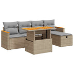 6-tlg. Garten-Sofagarnitur mit Kissen Beige Poly Rattan