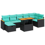 8-tlg. Garten-Sofagarnitur mit Kissen Grau Poly Rattan Akazie