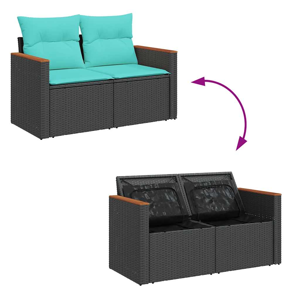 8-tlg. Garten-Sofagarnitur mit Kissen Grau Poly Rattan Akazie