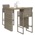3-tlg. Gartenbar-Set ohne Kissen Grau Poly Rattan Akazie