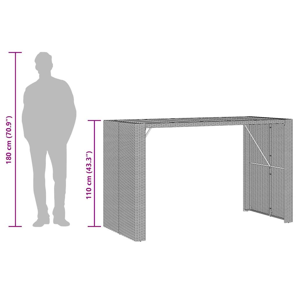5-tlg. Gartenbar-Set ohne Kissen Grau Poly Rattan Akazie
