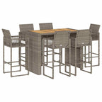 7-tlg. Gartenbar-Set ohne Kissen Grau Poly Rattan Akazie