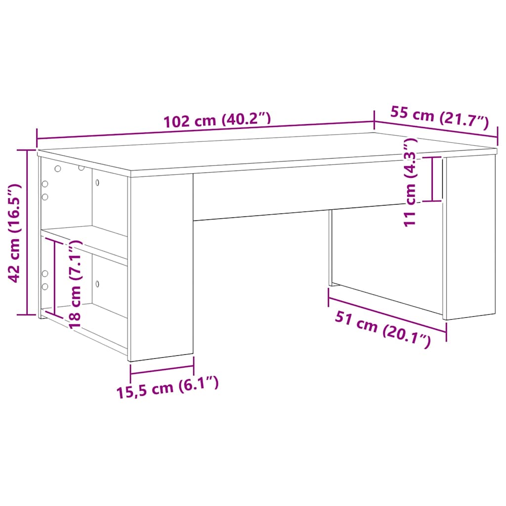 Couchtisch Schwarz Eichen-Optik 102 x 55 x 42 cm Holzwerkstoff