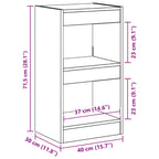 Bücherregal Schwarz Eichen-Optik 40 x 30 x 71,5 cm