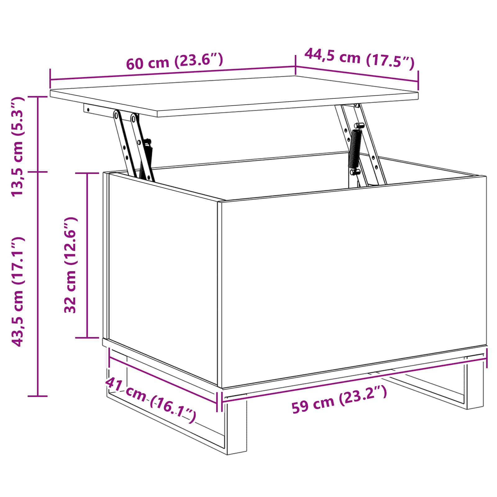 Couchtisch Schwarz Eichen-Optik 60 x 44,5 x 45 cm