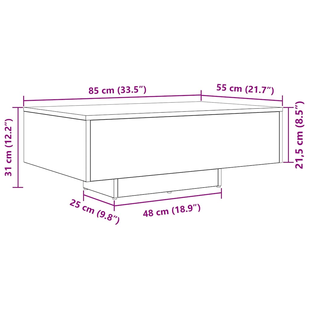 Couchtisch Schwarz Eichen-Optik 85 x 55 x 31 cm Holzwerkstoff