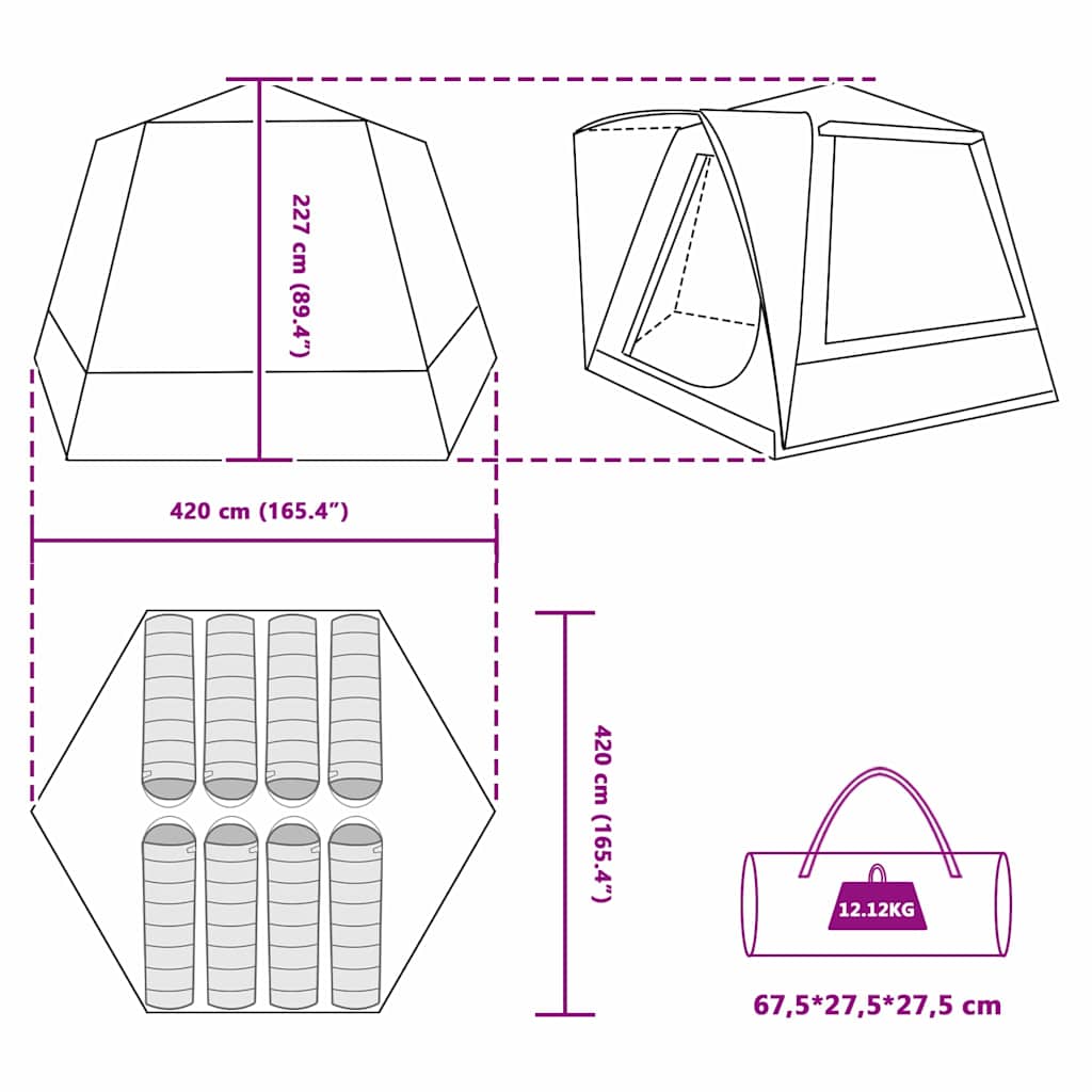 Campingzelt Hütte mit Dach Grün 420 x 420 x 227 cm Polyester