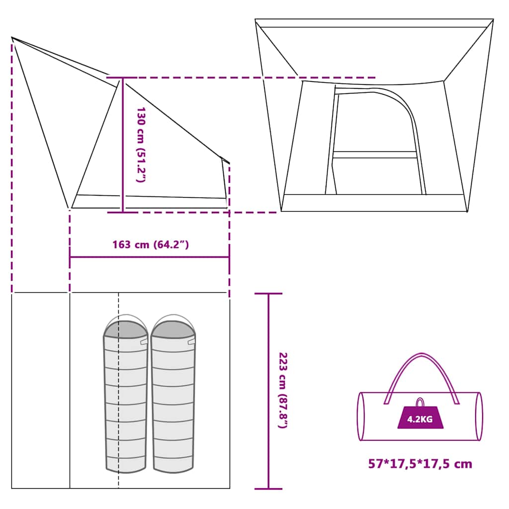 Campingzelt mit Dach mit Speicher Grün 223 x 163 x 130 cm Taft